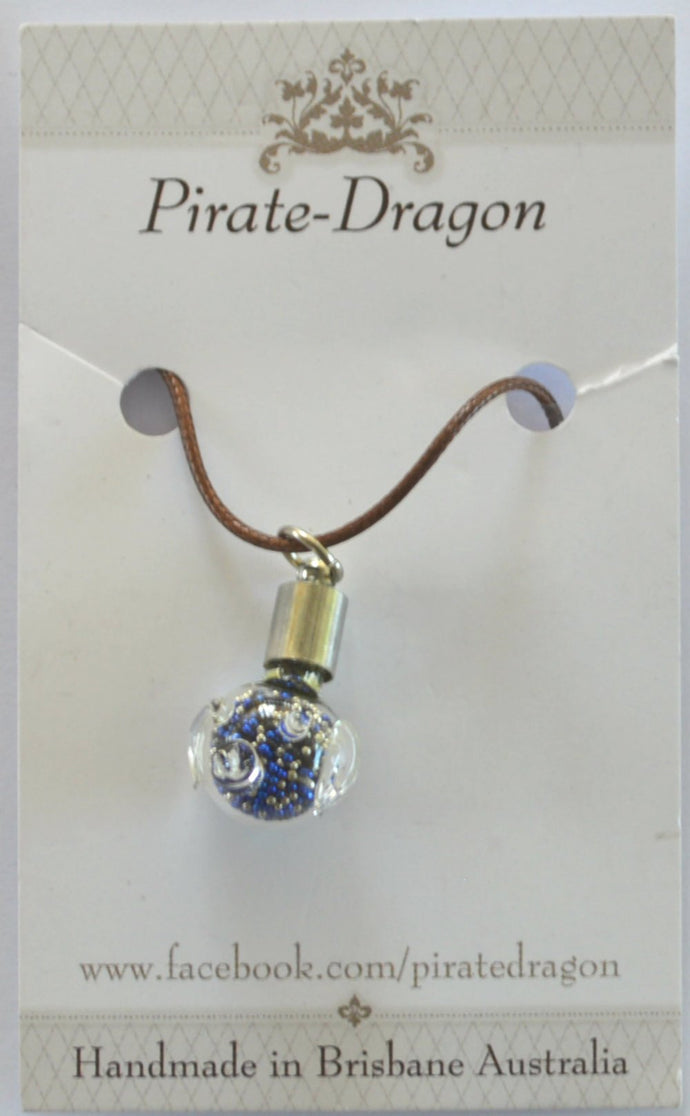 Glass Pig Pendant - Blue & Silver (PN0043)