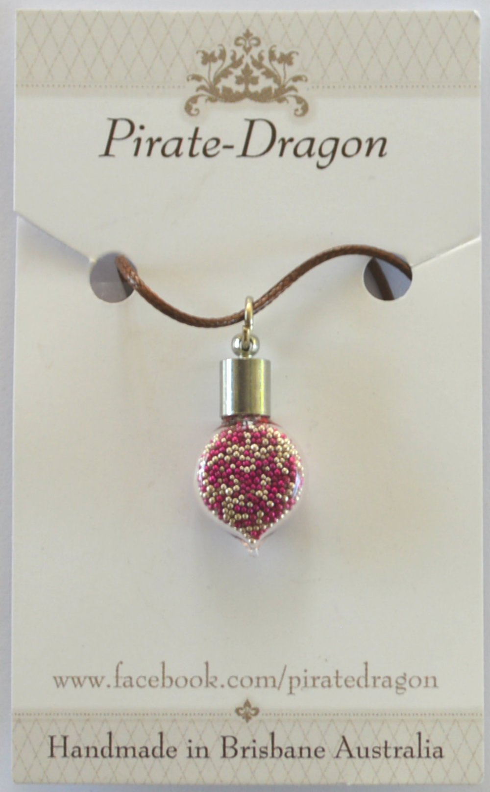 Glass Droplet Pendant - Pink & Silver (PN0041)