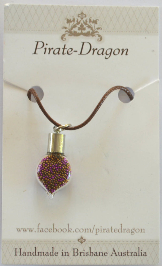 Glass Droplet Pendant - Pink & Bronze (PN0051)