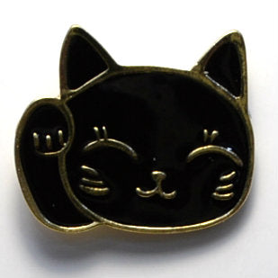 Black Cat Waving Enamel Pin (BR066)