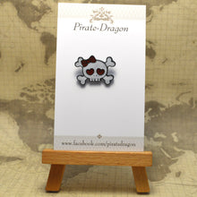 Load image into Gallery viewer, Skull &amp; Bones with Bow Enamel Pin (BR161)