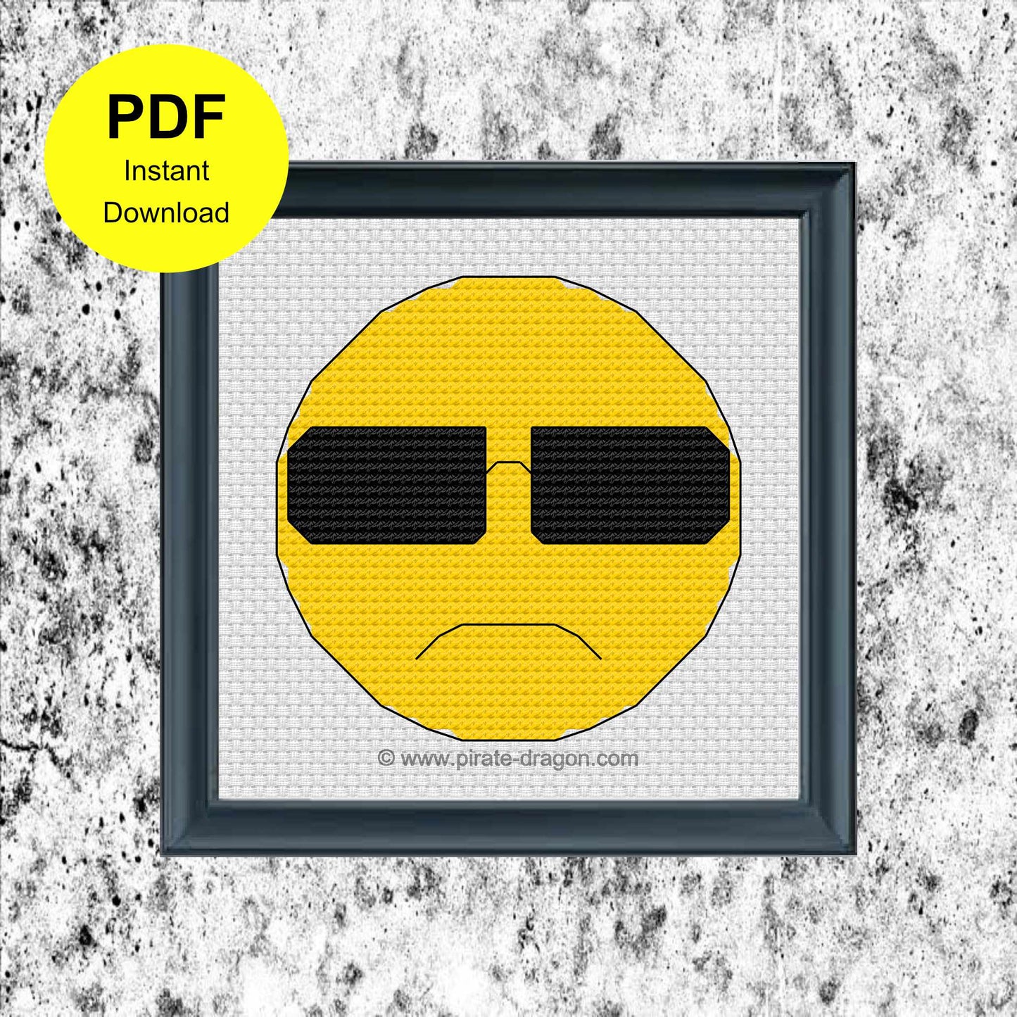 Grumpy Emoji with Sunglasses - Counted Cross Stitch Pattern - Digital Pattern - INSTANT DOWNLOAD
