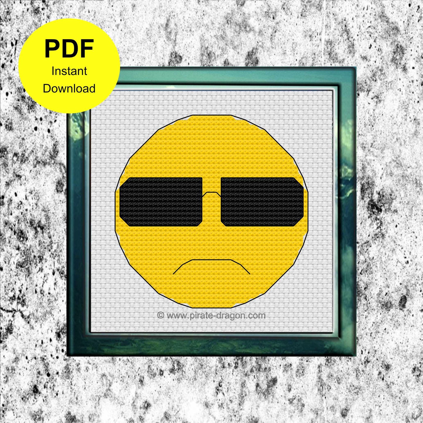 Grumpy Emoji with Sunglasses - Counted Cross Stitch Pattern - Digital Pattern - INSTANT DOWNLOAD