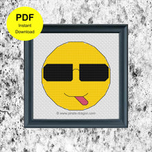 Load image into Gallery viewer, Cheeky Emoji with Sunglasses - Counted Cross Stitch Pattern - Digital Pattern - INSTANT DOWNLOAD