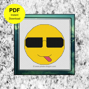 Cheeky Emoji with Sunglasses - Counted Cross Stitch Pattern - Digital Pattern - INSTANT DOWNLOAD