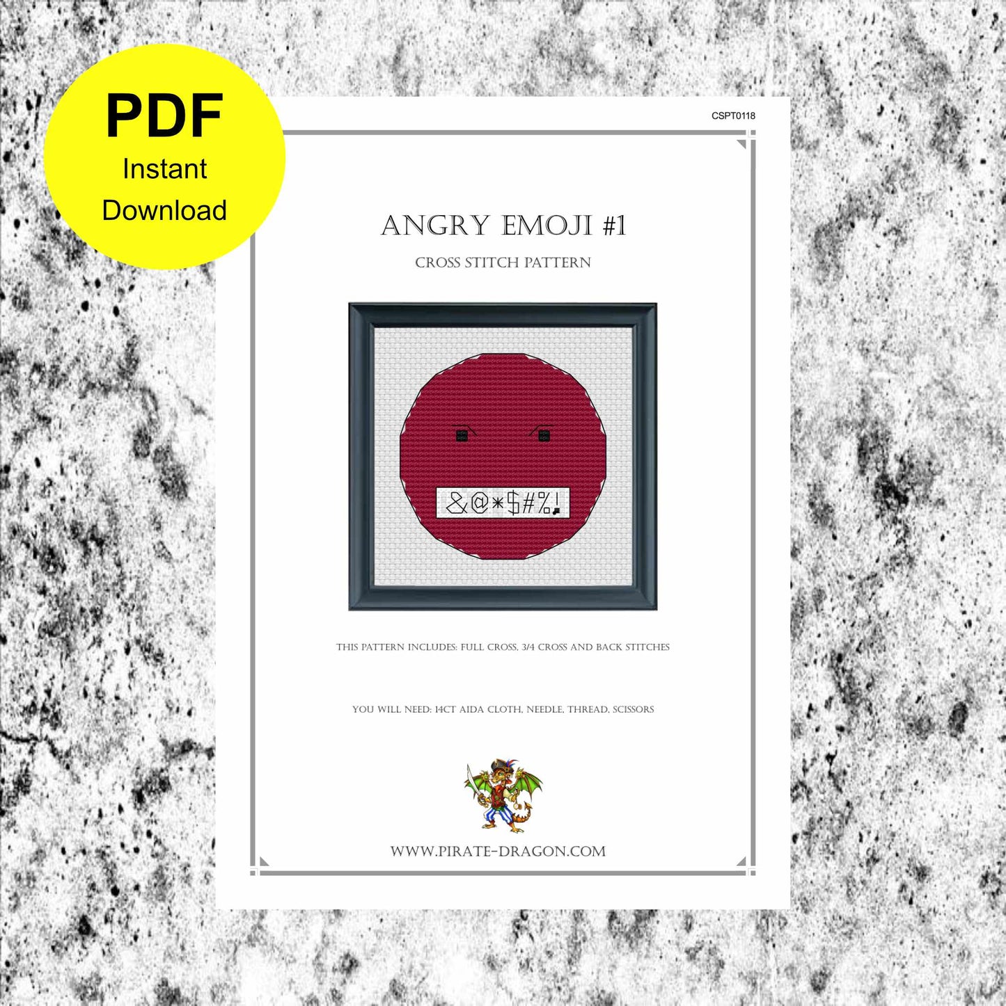 Angry Emoji 1 - Counted Cross Stitch Pattern - Digital Pattern - INSTANT DOWNLOAD