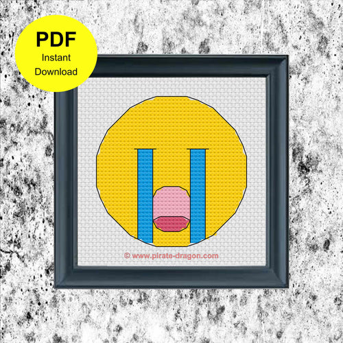 Weeping Emoji - Counted Cross Stitch Pattern - Digital Pattern - INSTANT DOWNLOAD