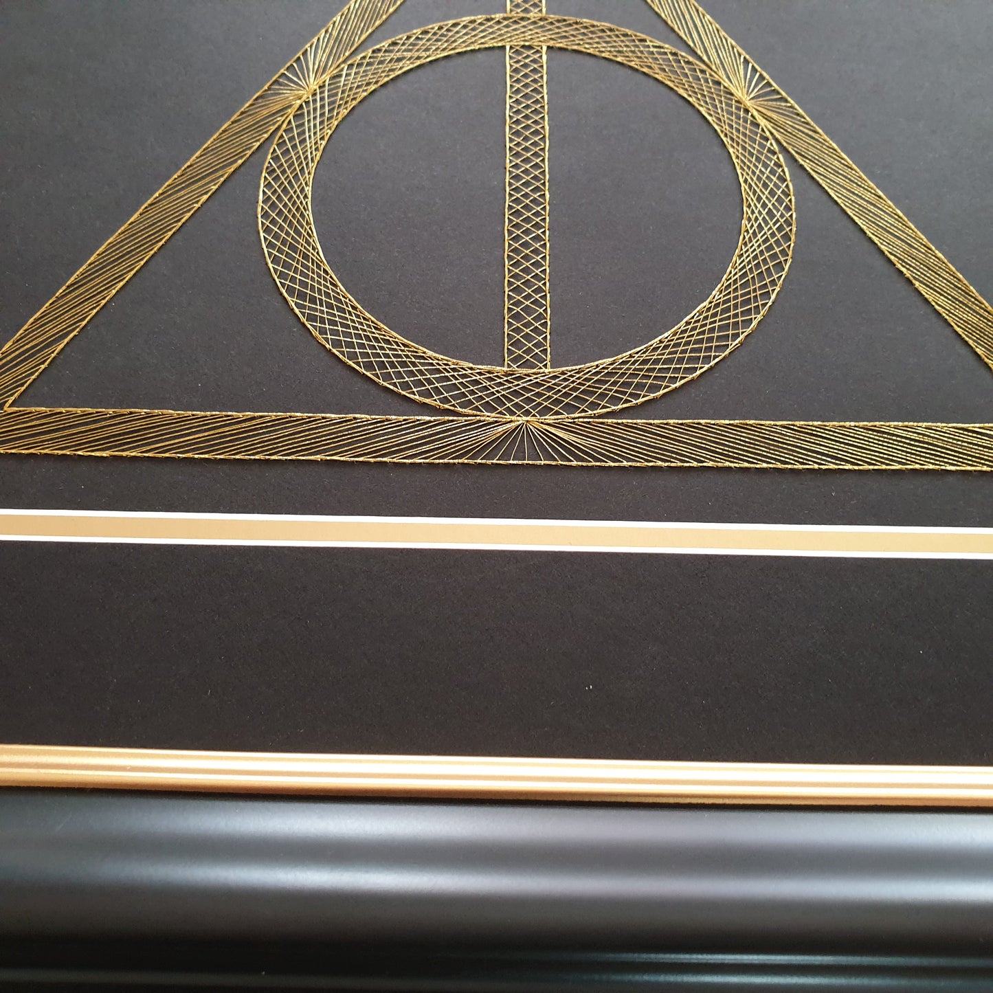 Harry Potter Deathly Hallows Inspired Hand-Stitched Artwork (Black Card)