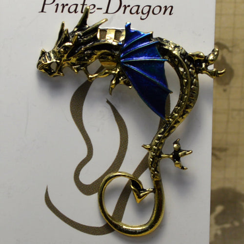 Big Wing Dragon - Dark Blue & Gold - Non-Pierced Earcuff (EC2438)