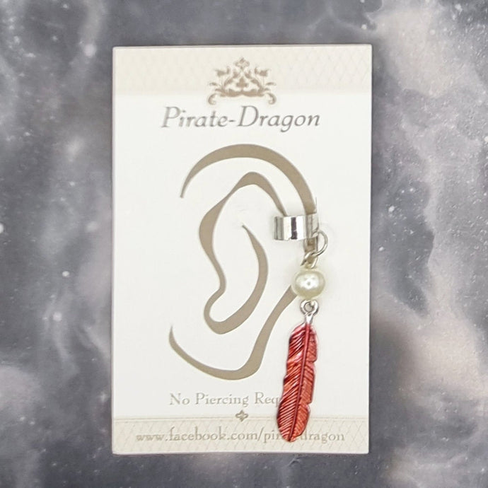 Orange Red Feather Non-Pierced Ear Cuff (EC2456)