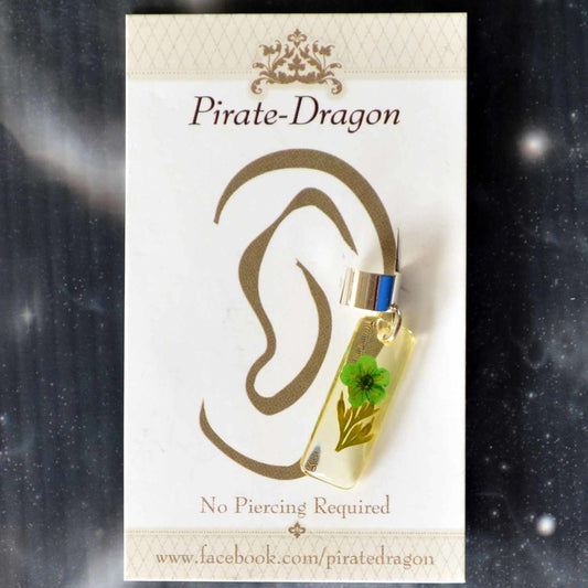 Green Dried Flower in Resin Non-Pierced Ear Cuff (EC2513)