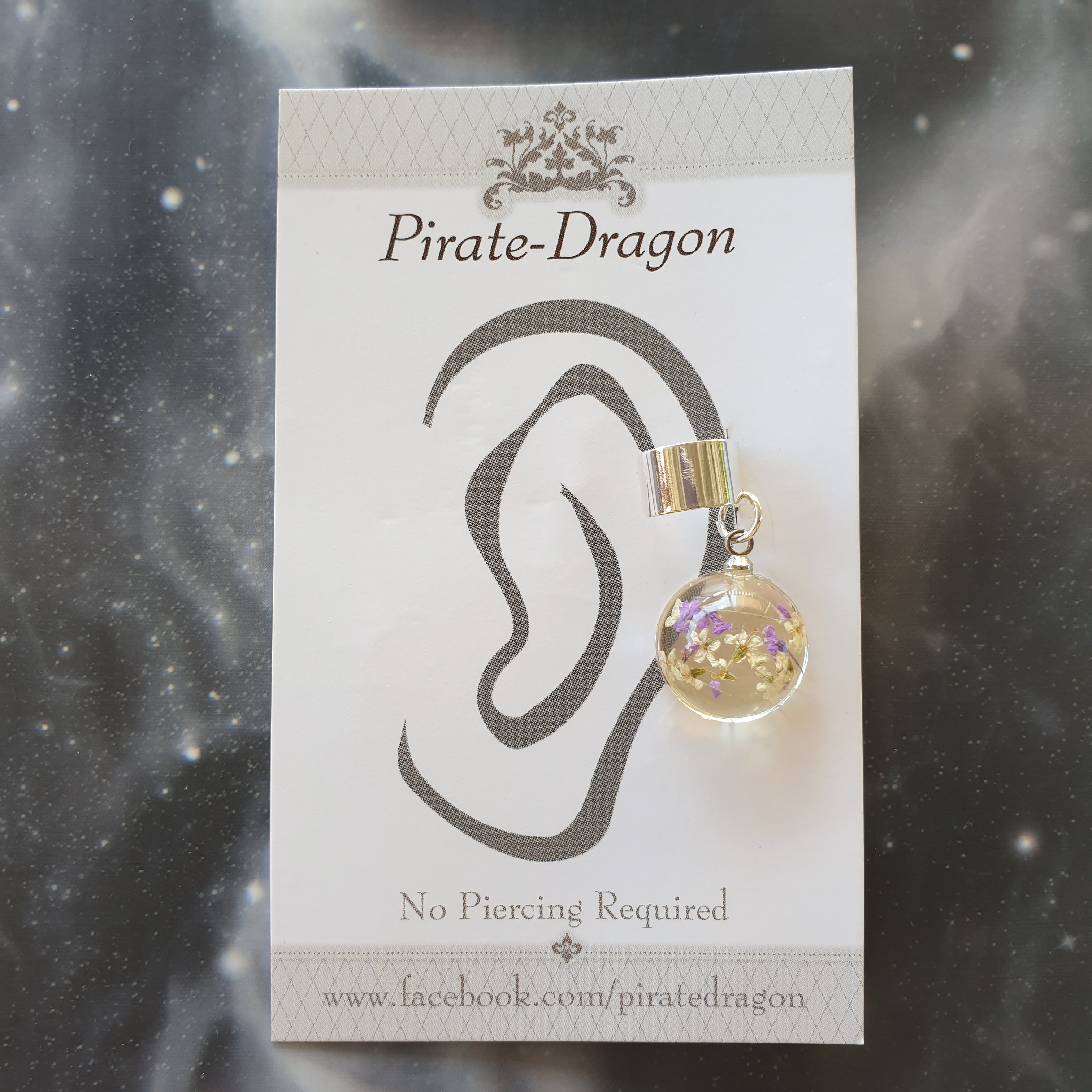 Purple Dried Flowers in Resin Non-Pierced Ear Cuff (EC2515)