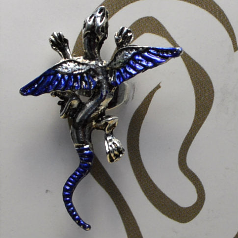 Small Dragon - Dark Blue & Silver - Non-Pierced Earcuff (EC2541)