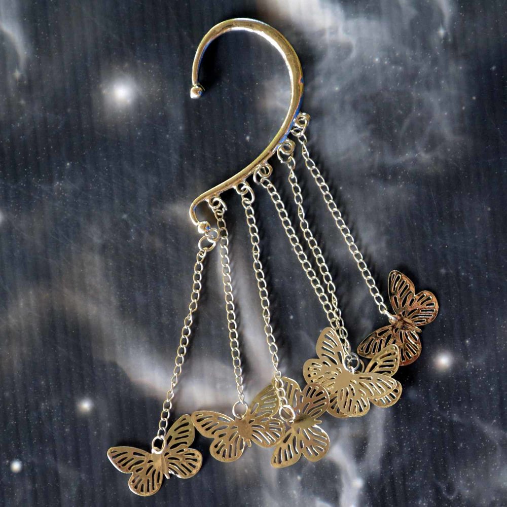 Silver Chains with Butterflies Non-Pierced Ear Cuff (EC2676)