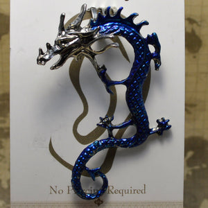 Curly Tail Dragon - Blue & Silver - Non-Pierced Earcuff (EC2696)