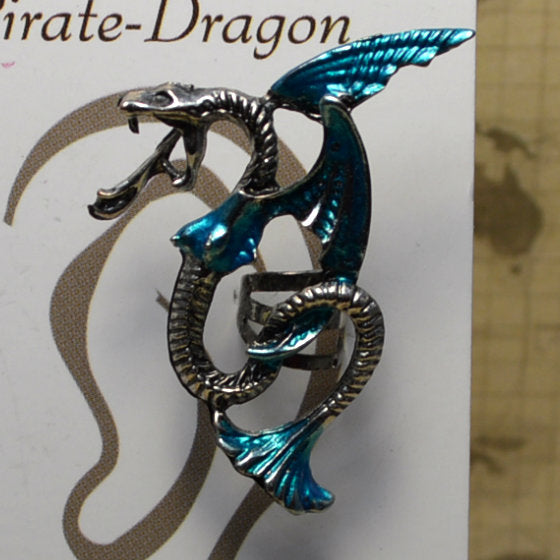 Winged Snake - Light Blue & Silver - Non-Pierced Earcuff (EC2702)