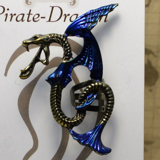 Winged Snake - Dark Blue & Gold - Non-Pierced Earcuff (EC2707)