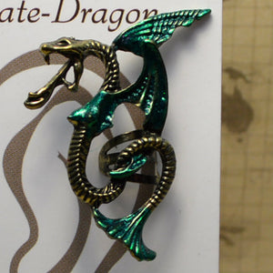 Winged Snake - Dark Green & Gold - Non-Pierced Earcuff (EC2717)