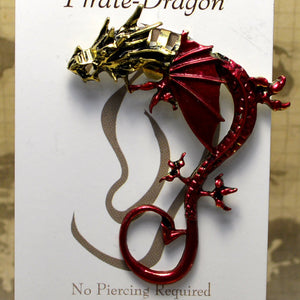 Big Wing Dragon - Red & Gold - Non-Pierced Earcuff (EC2791)