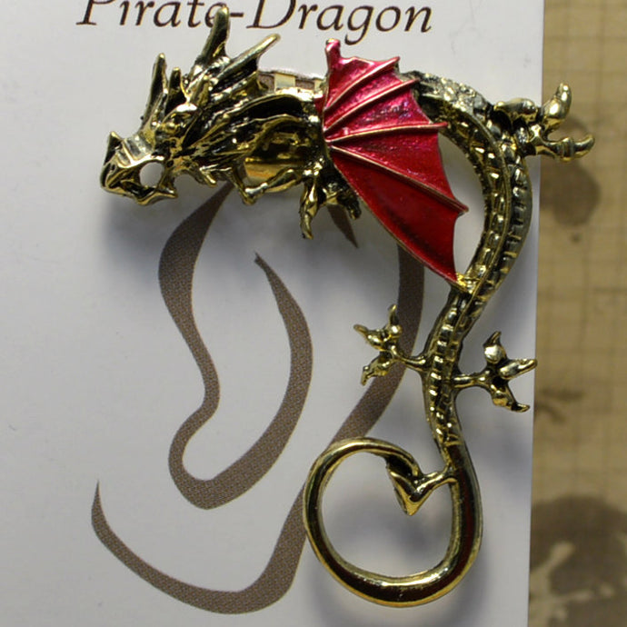 Big Wing Dragon - Red & Gold - Non-Pierced Earcuff (EC2792)