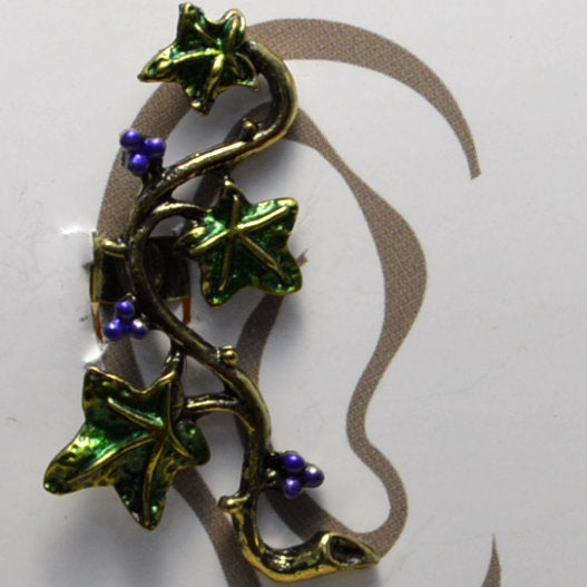 Vine Leaves - Purple Berries - Non-Pierced Earcuff (EC2805)