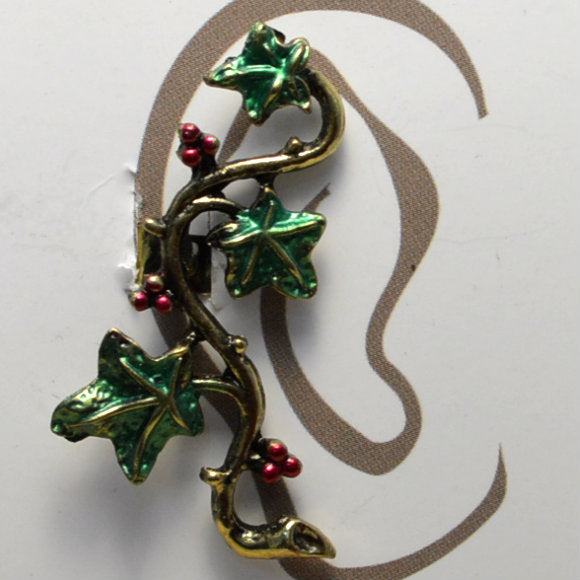 Vine Leaves - Red Berries - Non-Pierced Earcuff (EC2806)