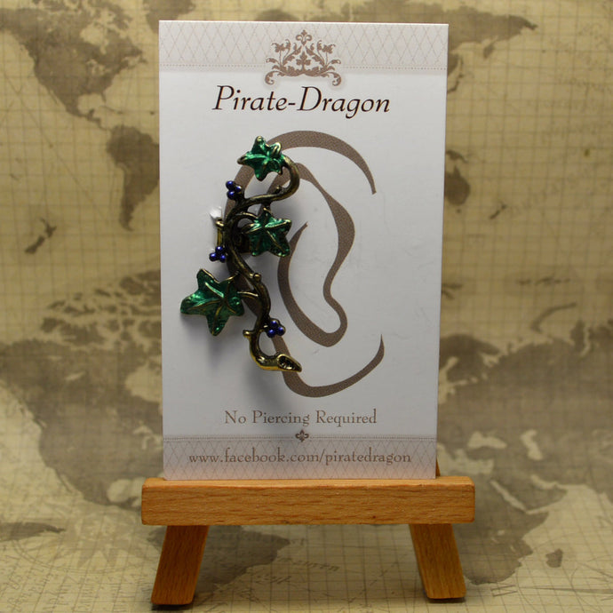 Vine Leaves - Blue Berries - Non-Pierced Earcuff (EC2810)