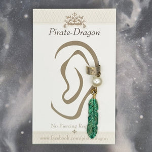 Dark Green Feather Non-Pierced Ear Cuff (EC2832)