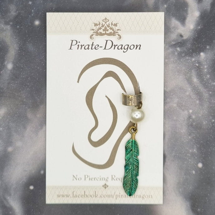 Dark Green Feather Non-Pierced Ear Cuff (EC2832)