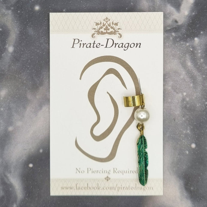 Dark Green Feather Non-Pierced Ear Cuff (EC2834)