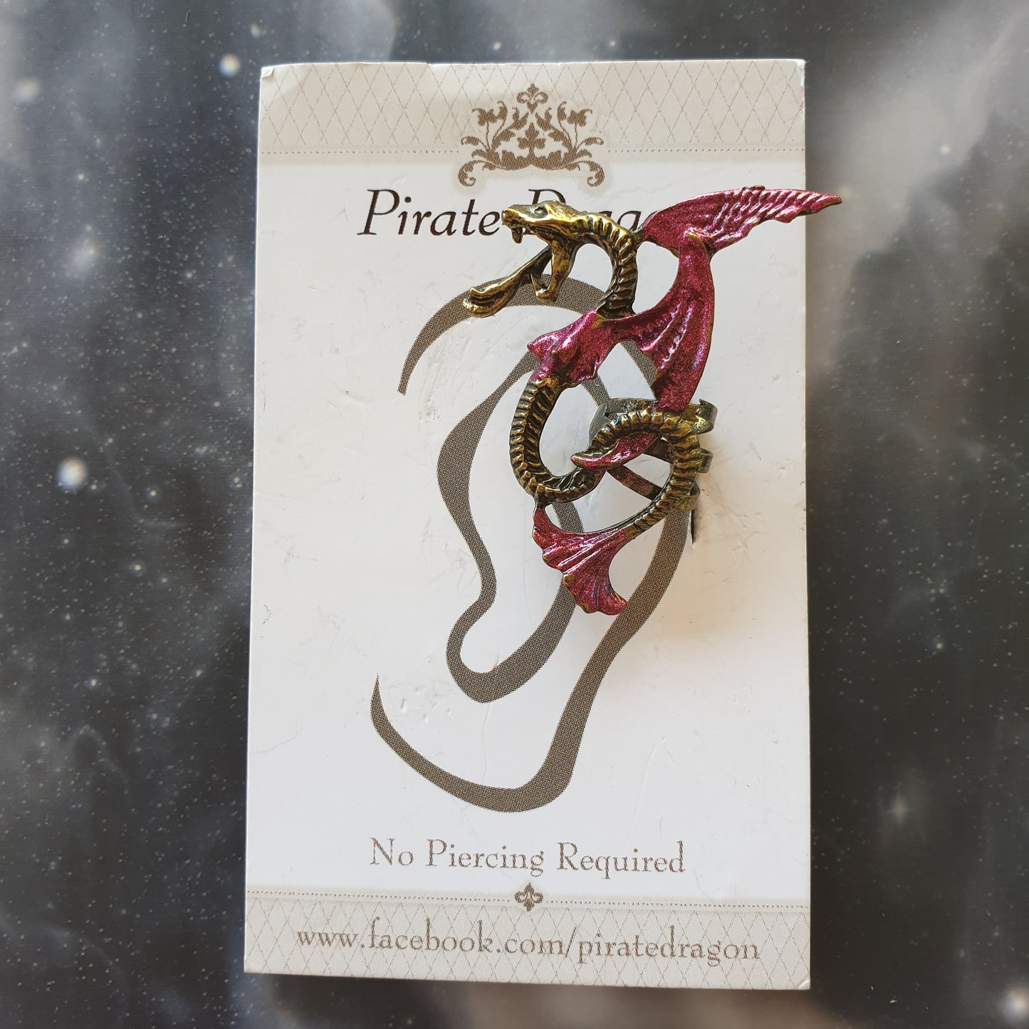 Winged Snake - Dark Pink/Red & Old Gold - Non-Pierced Earcuff (EC2852)