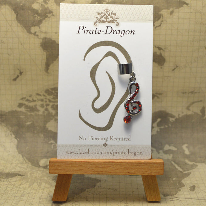Non-Pierced Earcuff - Silver G-Clef with Red Gems