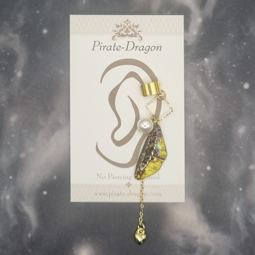 Small Gold & Yellow/Black Butterfly Wing Non-Pierced Ear Cuff (EC3046)