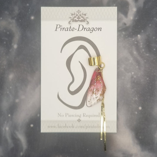 Small Gold & Red/Pink Butterfly Wing Non-Pierced Ear Cuff (EC3055)