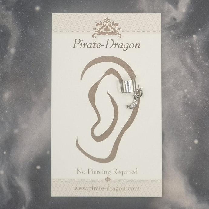 Small Silver Gem Moon Non-Pierced Ear Cuff (EC3064)