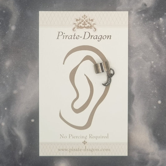 Small Gunmetal Gem Moon Non-Pierced Ear Cuff (EC3066)