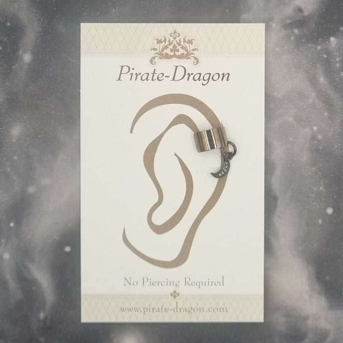 Small Gunmetal Gem Moon Non-Pierced Ear Cuff (EC3066)