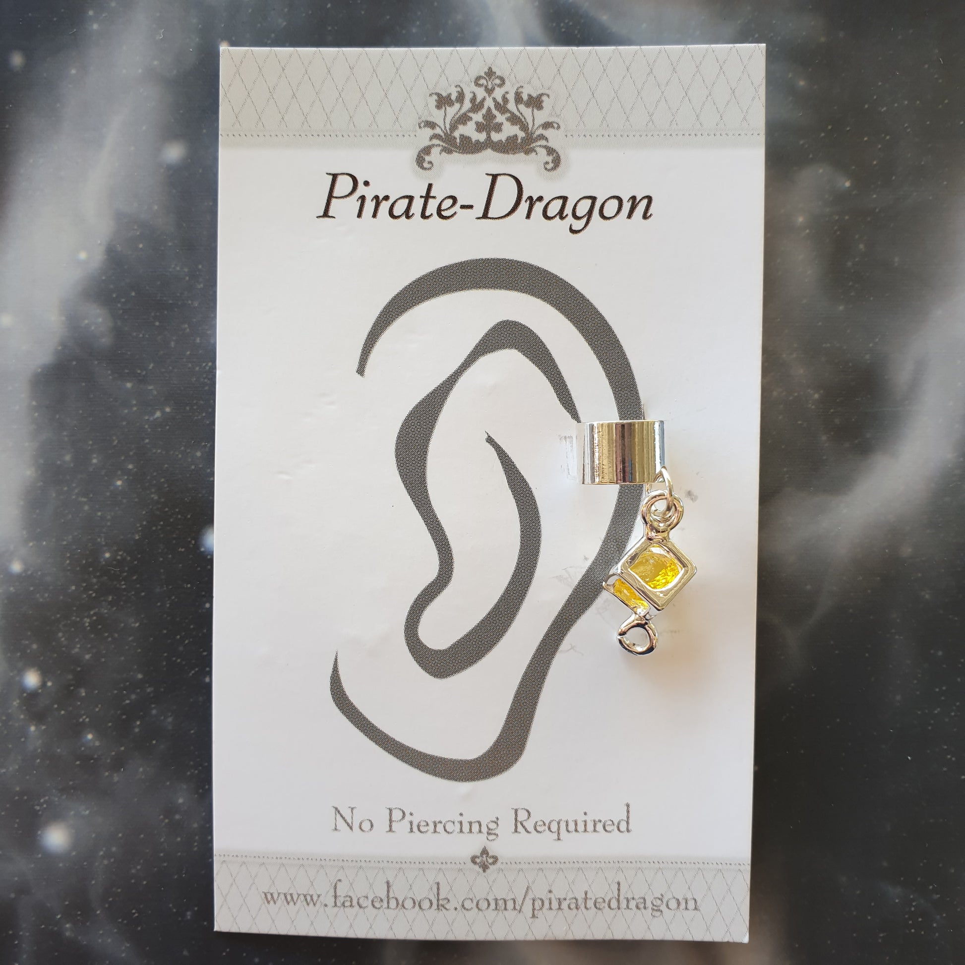 Silver Cube with Yellow Gem Non-Pierced Ear Cuff (EC35907)