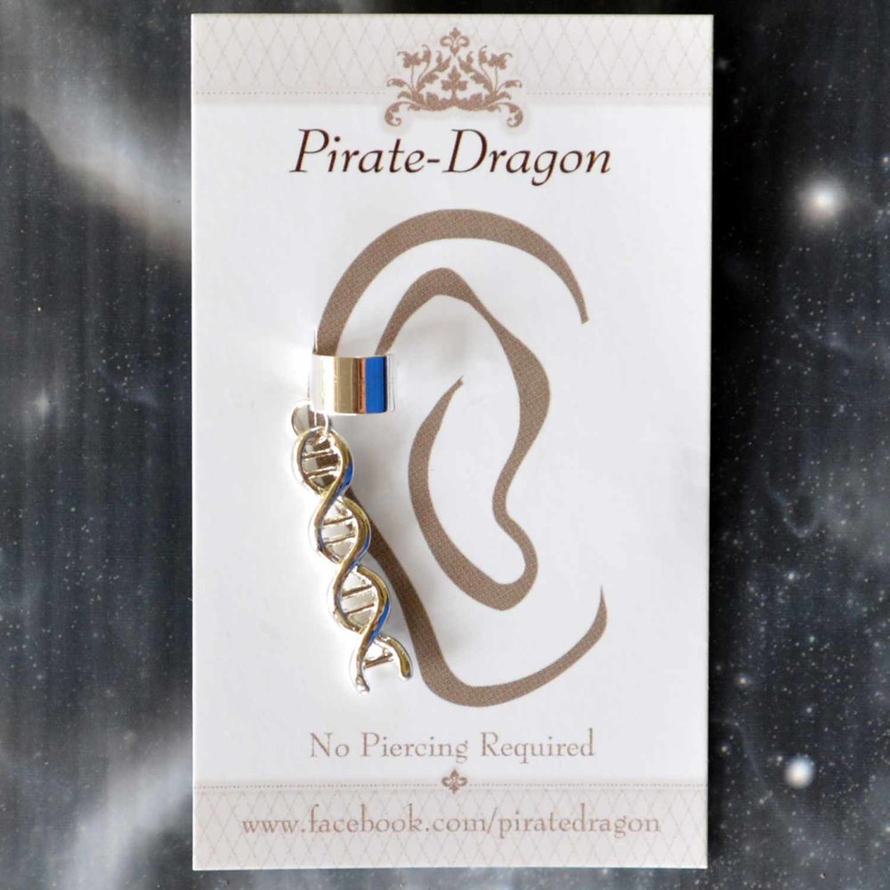 Silver DNA Strand Non-Pierced Ear Cuff (EC4020)