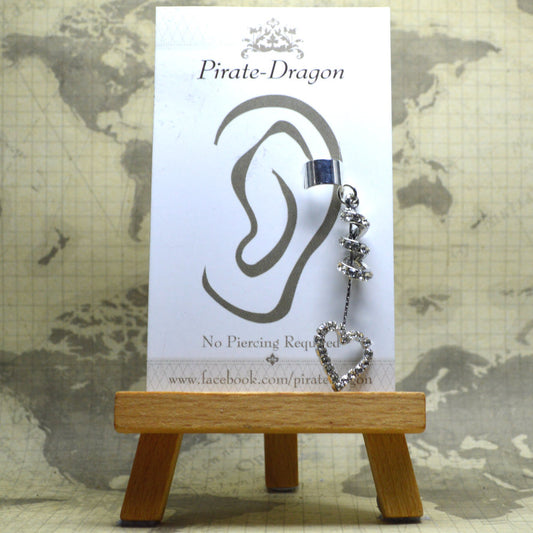 Non-Pierced Earcuff - Silver Gem Heart Drop (EC4023)