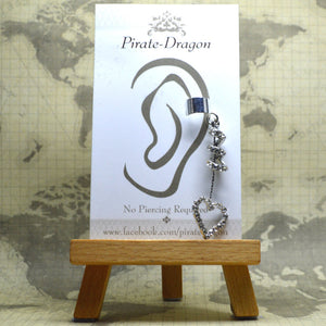 Non-Pierced Earcuff - Silver Gem Heart Drop (EC4023)