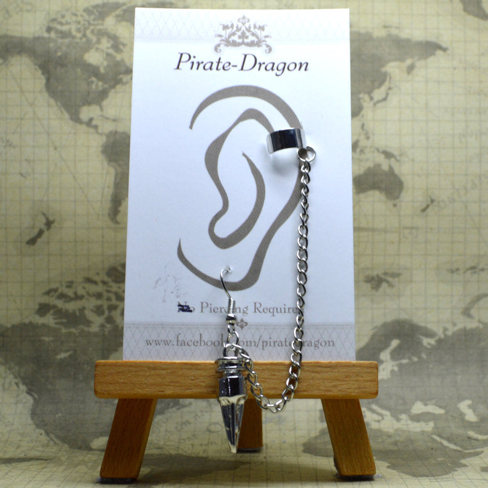 Pierced Earcuff - Silver Chains with Drop (EC4125)