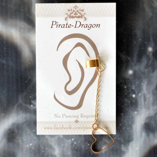 Gold Heart on Chain Non-Pierced Ear Cuff (EC4165)