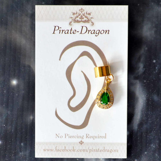 Green Gem Non-Pierced Ear Cuff (EC4174)