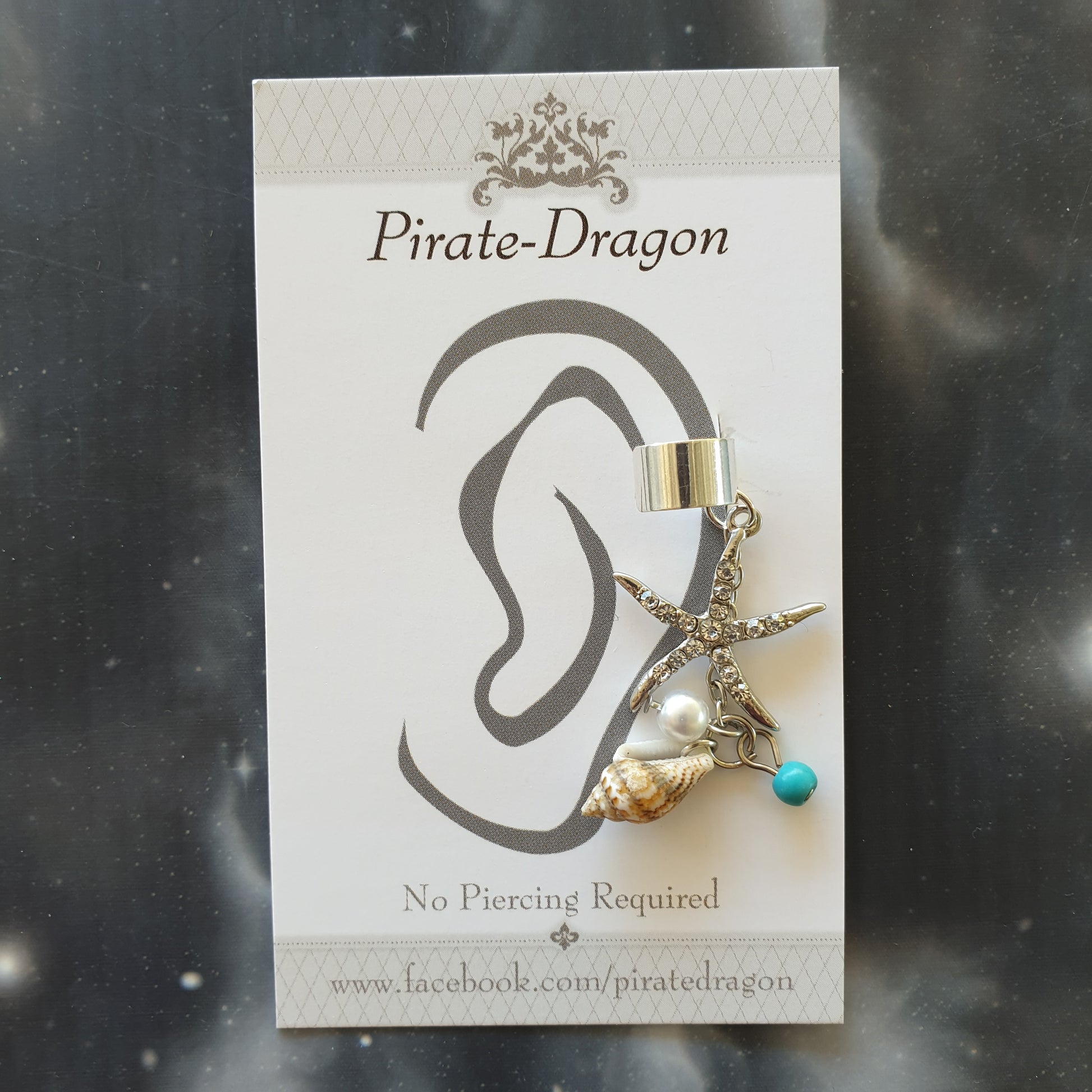 Non-Pierced Earcuff - Silver Starfish & Shell (EC4187)
