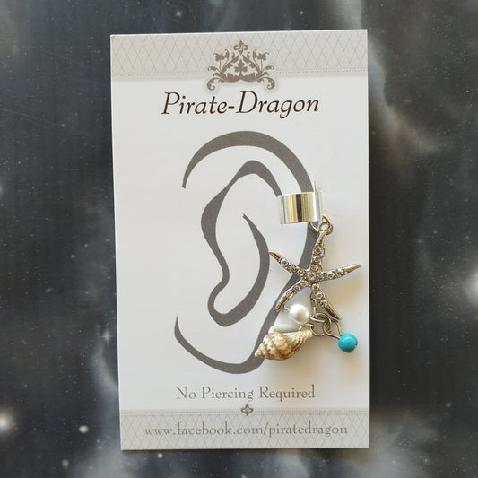 Non-Pierced Earcuff - Silver Starfish & Shell (EC4187)