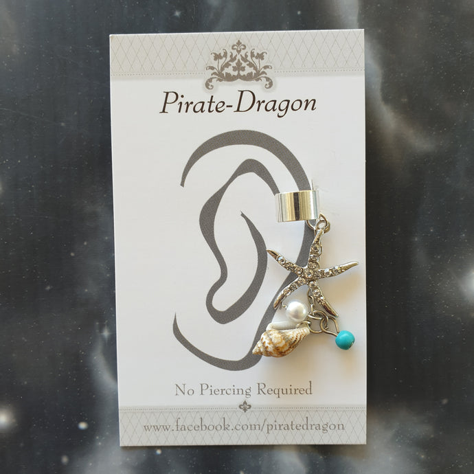 Non-Pierced Earcuff - Silver Starfish & Shell (EC4187)