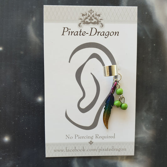 Rainbow Feather & Beads Non-Pierced Earcuff (EC4189)