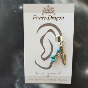 Silver Feather & Beads Non-Pierced Earcuff (EC4217)