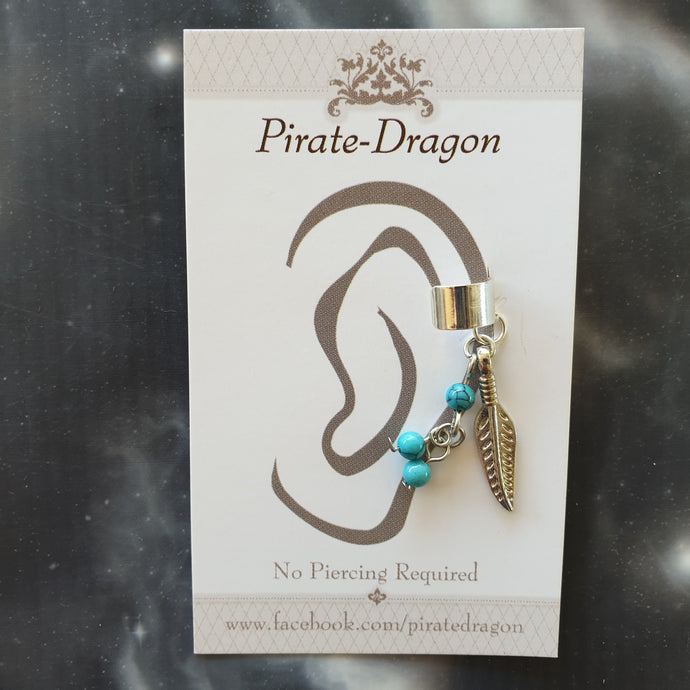 Silver Feather & Beads Non-Pierced Earcuff (EC4217)